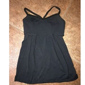 LULULEMON Run Tank Top Shirt Black Strappy Criss Cross Back 4